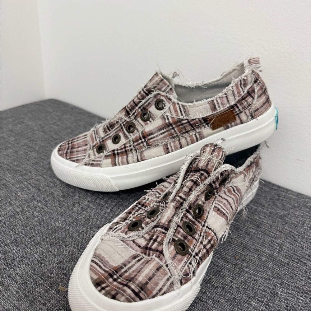 Women’s Blowfish Malibu - Brown Plaid Slip-On Sneakers Size 8 - Like New